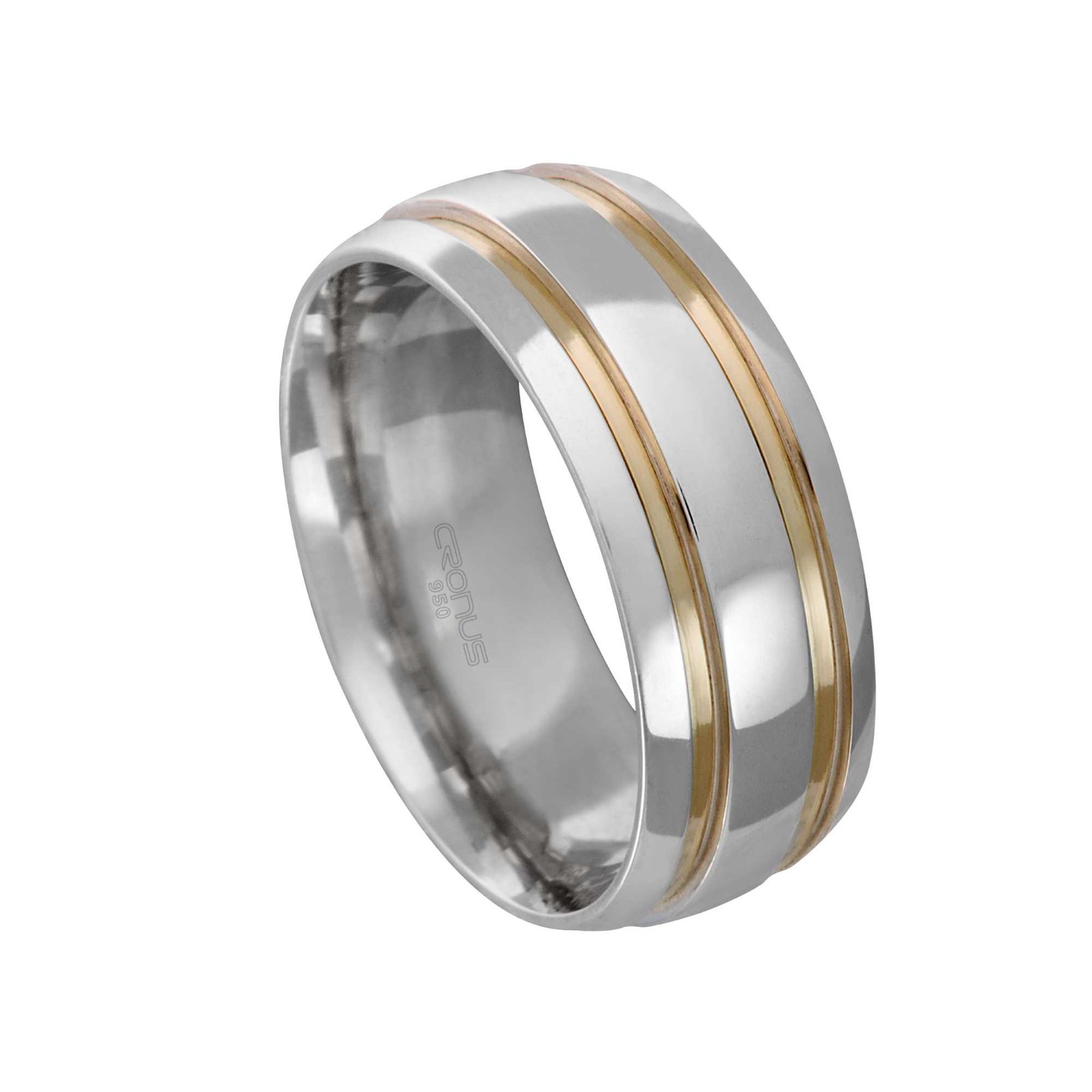 Aliança de Prata Masculina Namoro Compromisso Anatômica Frisos em Ouro Acabamento Polido 2407