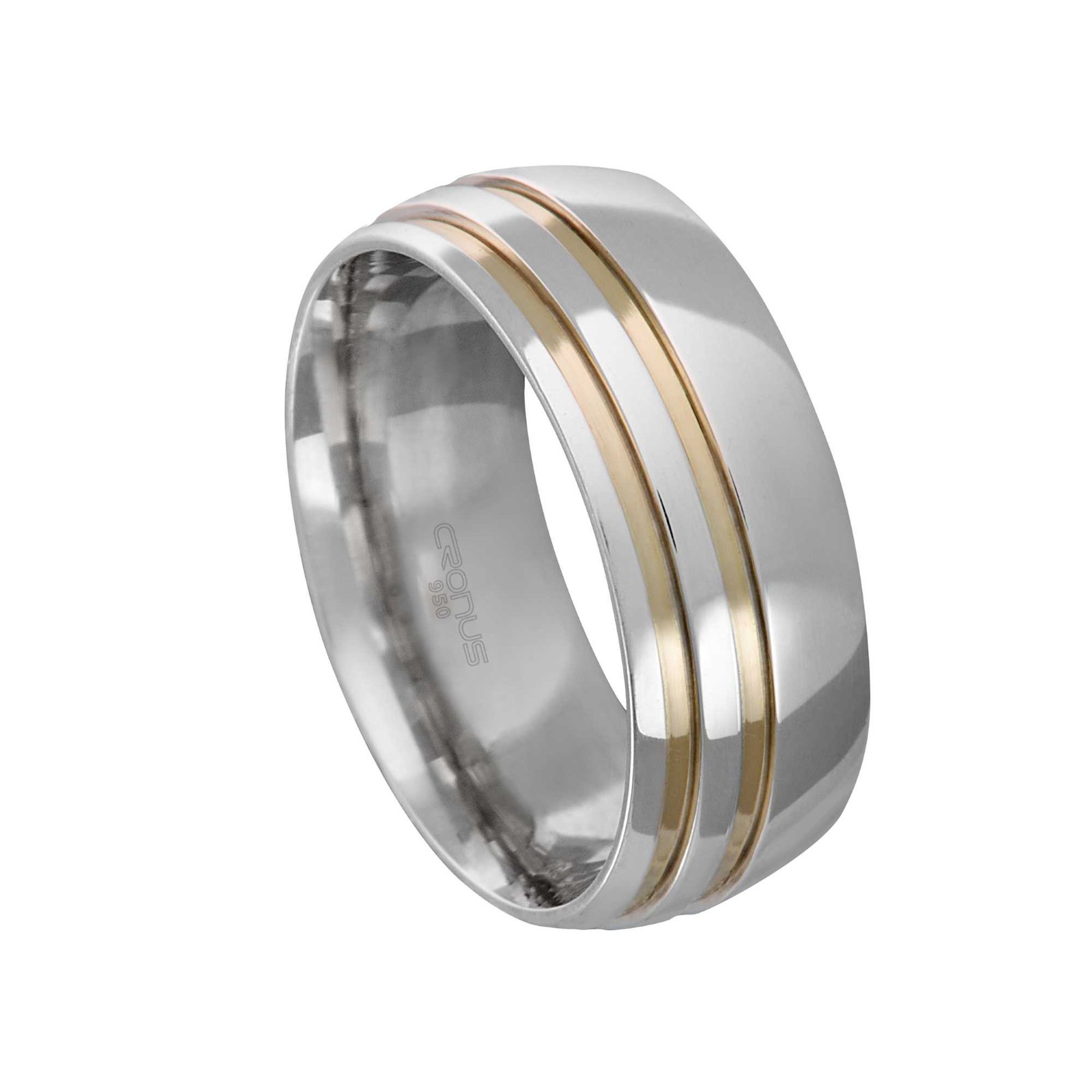 Aliança de Prata Masculina Namoro Compromisso Anatômica Frisos em Ouro Acabamento Polido 2408