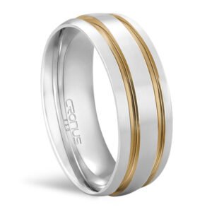 Aliança de Prata Masculina Namoro Compromisso Anatômica Frisos em Ouro Acabamento Polido 2422