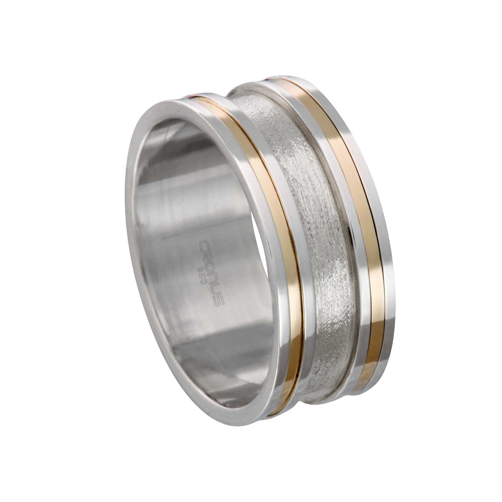 Aliança de Prata Masculina Namoro Compromisso Anatômica Frisos em Ouro Acabamento Polido e Fosco 2410