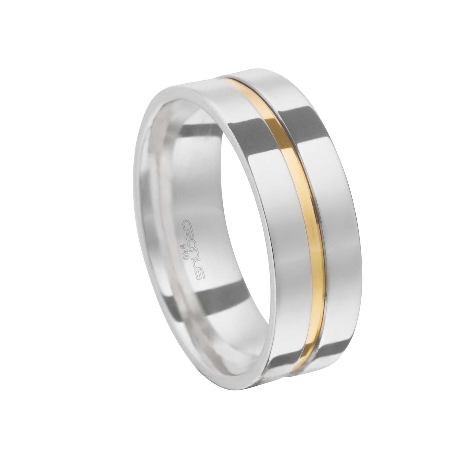 Aliança de Prata Masculina Namoro Compromisso Anatômica Reta Friso em Ouro Acabamento Polido 2417