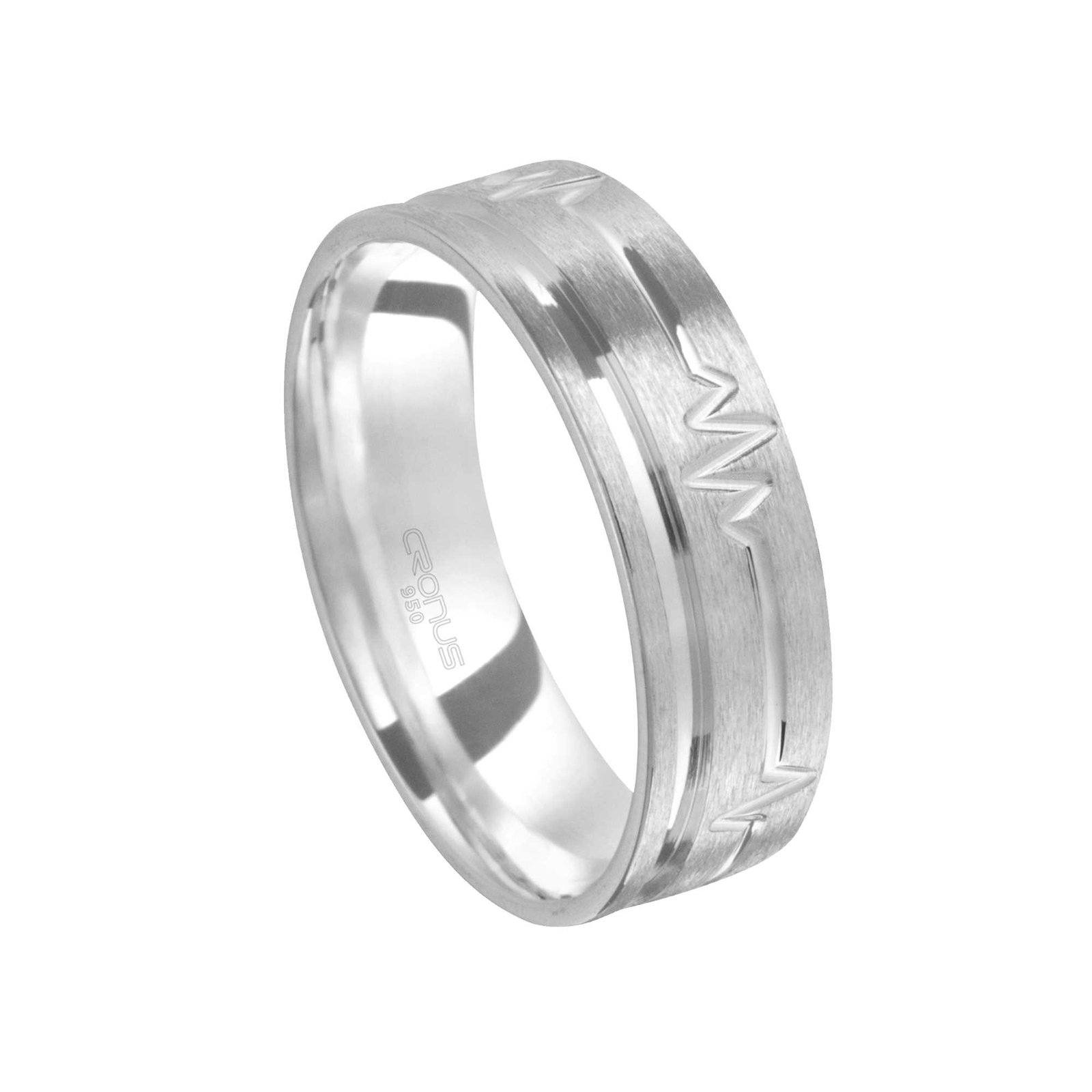 Aliança de Prata Masculina Namoro Compromisso com Batimentos Coração Acabamento Fosco Friso Polido 2252