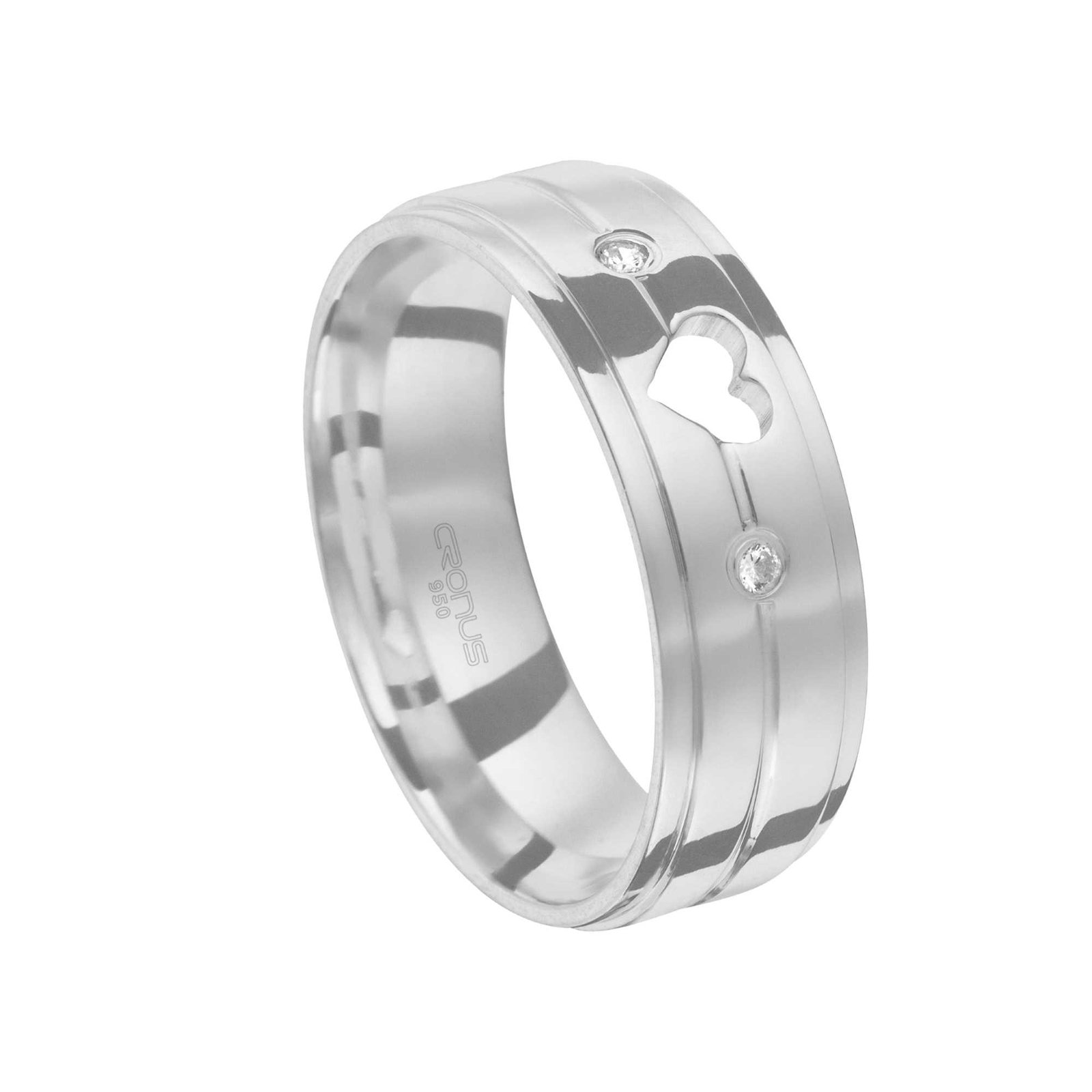 Aliança de Prata Namoro Compromisso com Friso e Zircônias Coração Vazado Acabamento Polido 2335 L