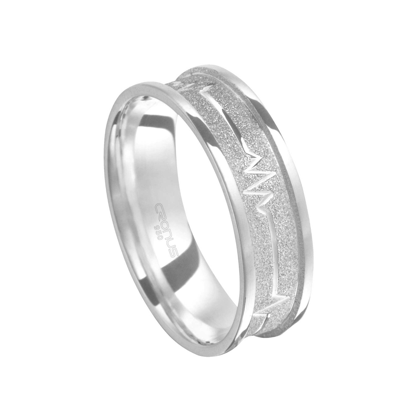 Aliança de Prata Masculina Namoro Compromisso com Rebaixo Central Fosco e Batimentos Cardíacos 2251