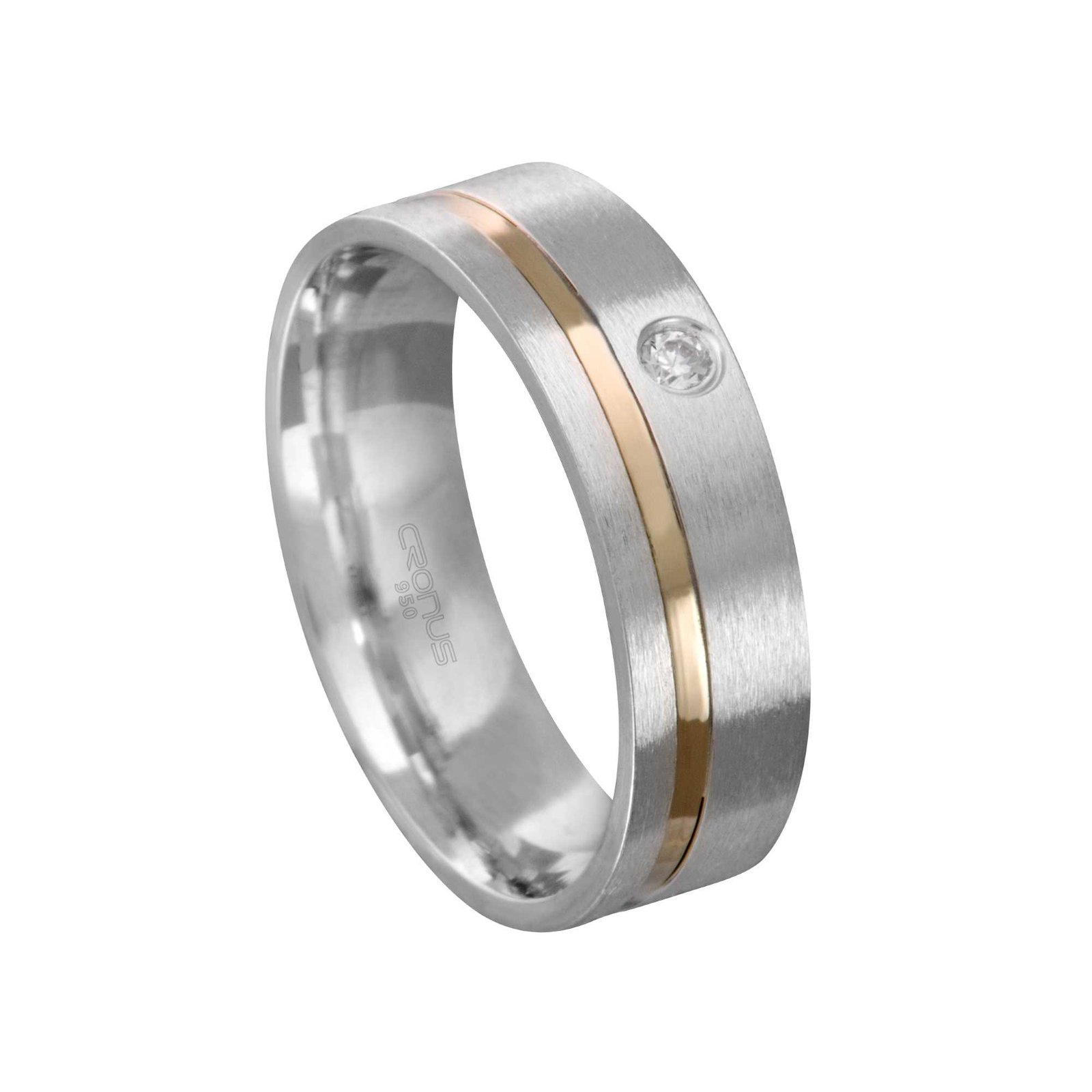 Aliança de Prata Namoro Compromisso com Zircônia e Friso em Ouro Acabamento Fosco ROP63