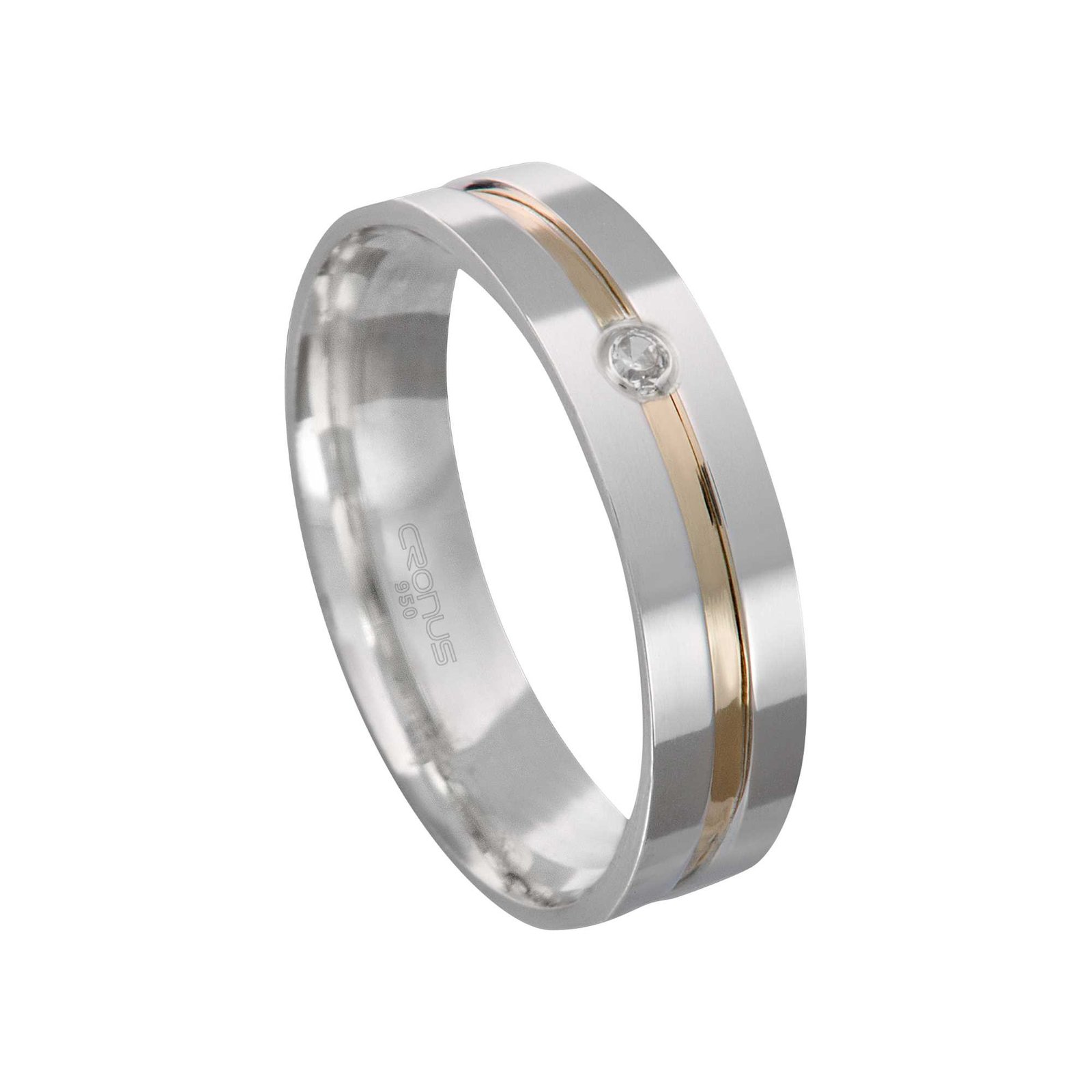 Aliança de Prata Namoro Compromisso com Zircônia e Friso em Ouro Acabamento Polido ROP5