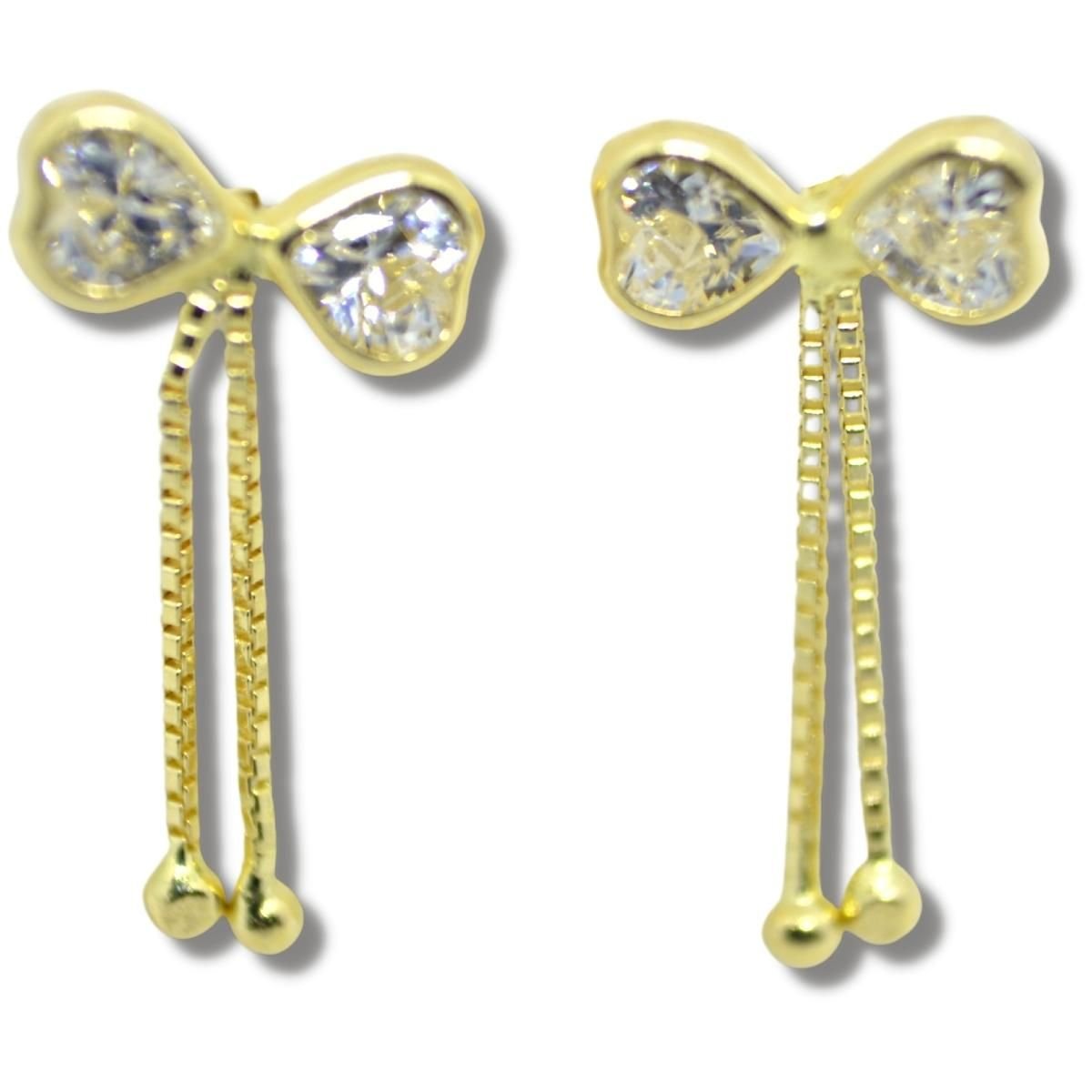 Brinco Coração Laço Veneziana Zircônia Ouro 18k B771