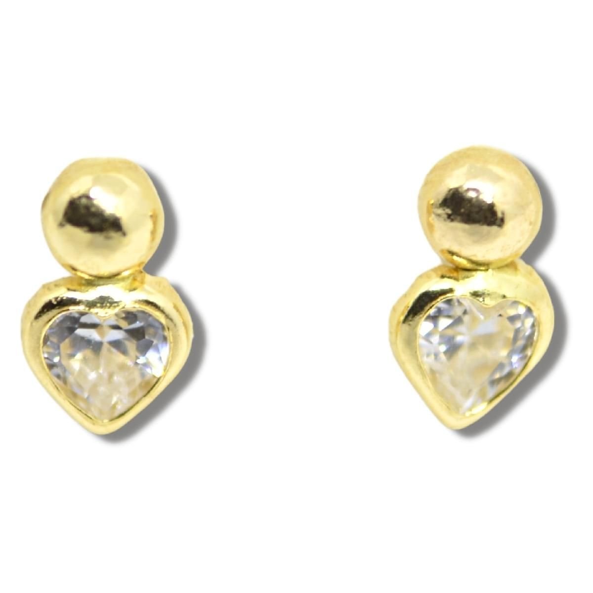 Brinco Coração Zircônia Ouro 18k B759