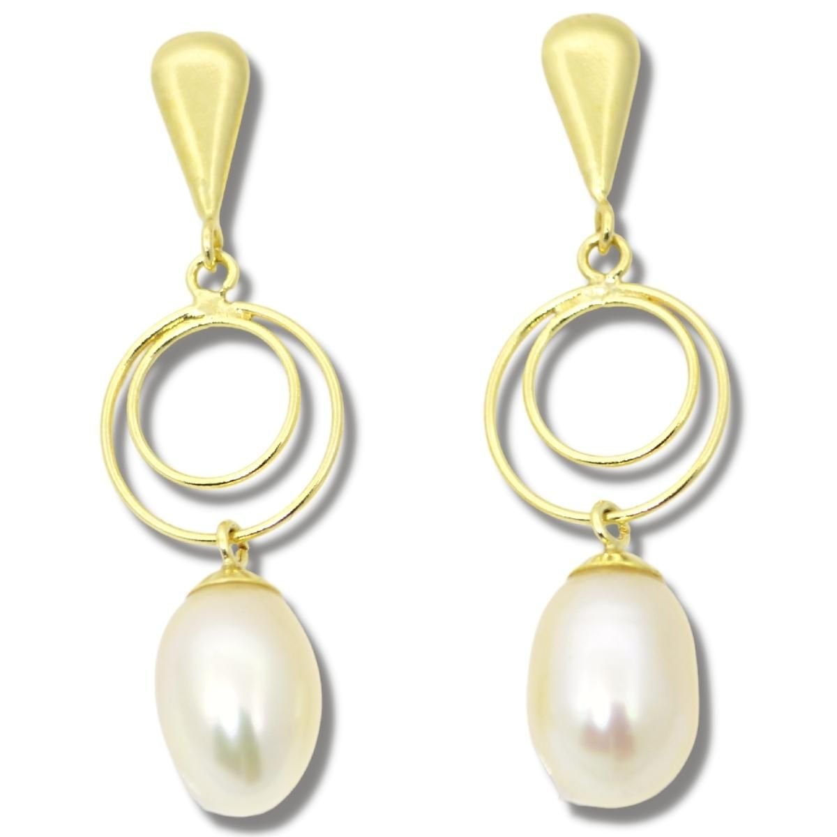 Brinco de Argola Pingente com Pérola 6mm Ouro 18k B199