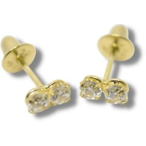 Brinco Duplo 6mm Zircônia Ouro 18k B021