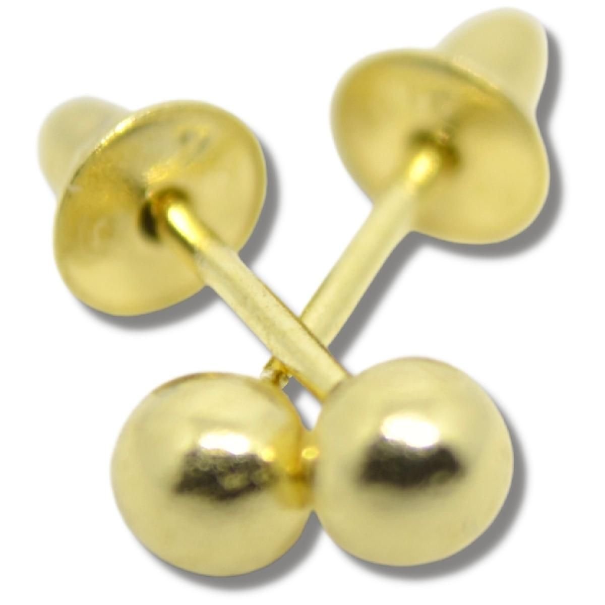 Brinco Infantil Bebê de Bolinha 3mm Ouro 18k B001