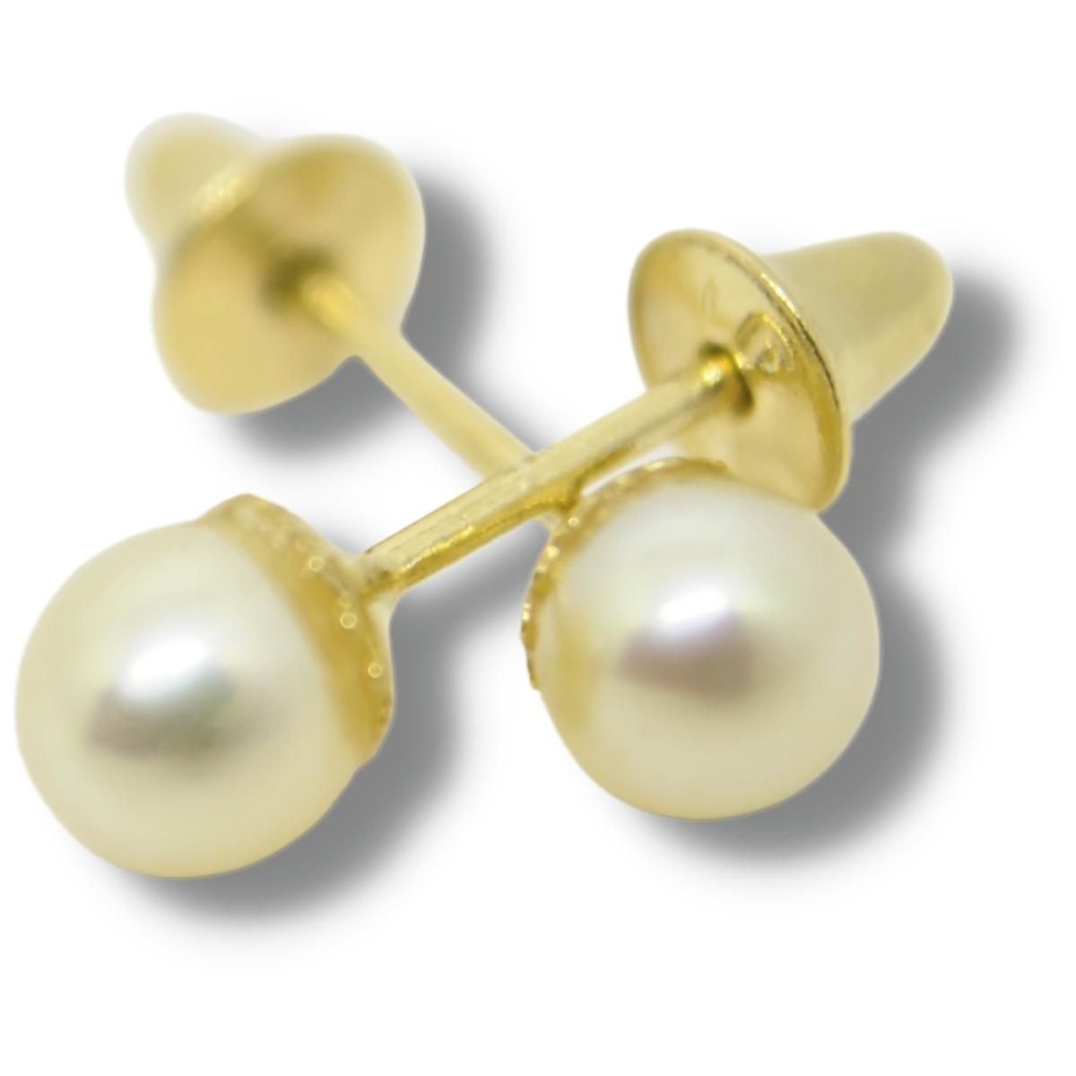 Brinco Infantil Bebê de Pérola 3mm Ouro 18k B006