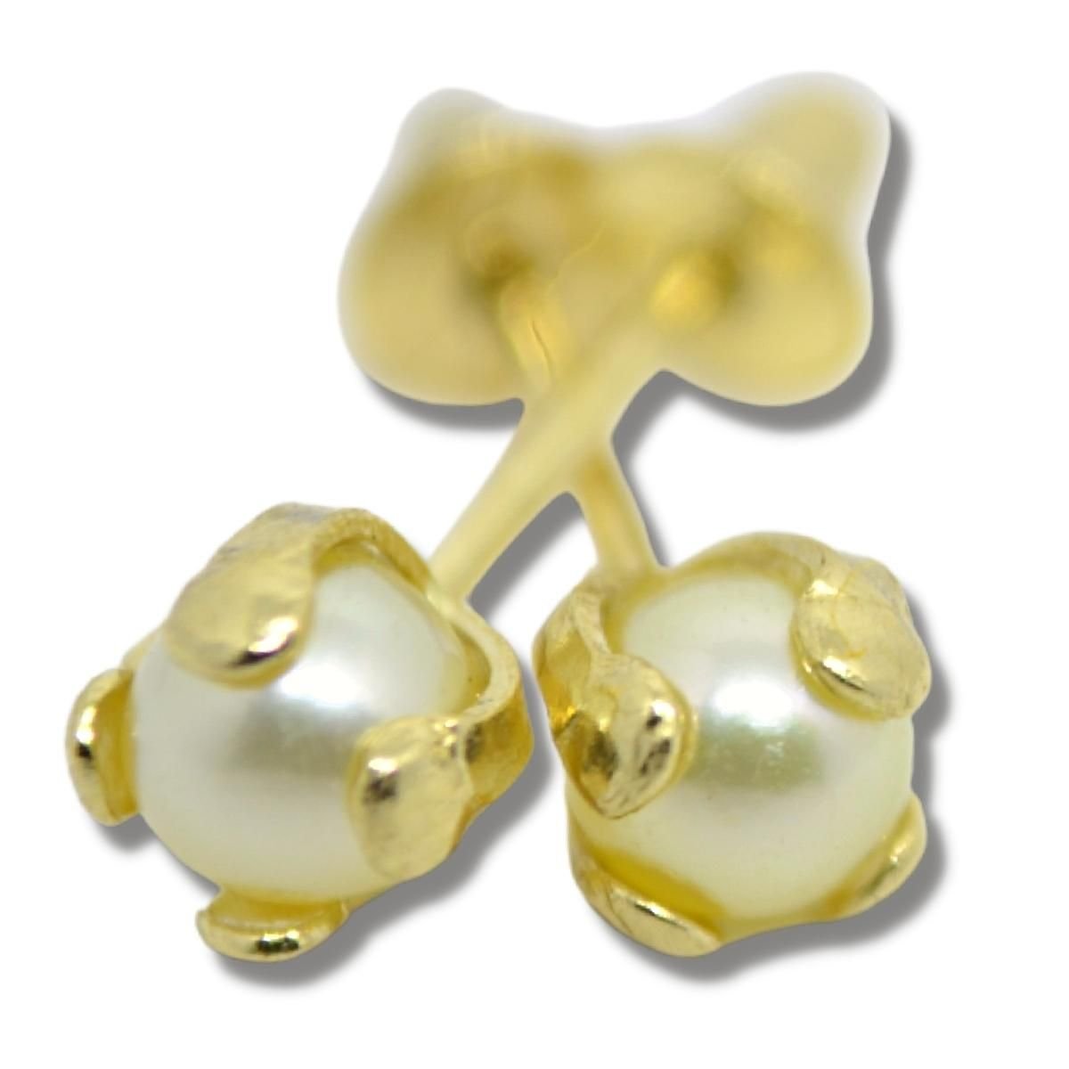 Brinco Infantil Bebê de Pérola 3mm Ouro 18k B724