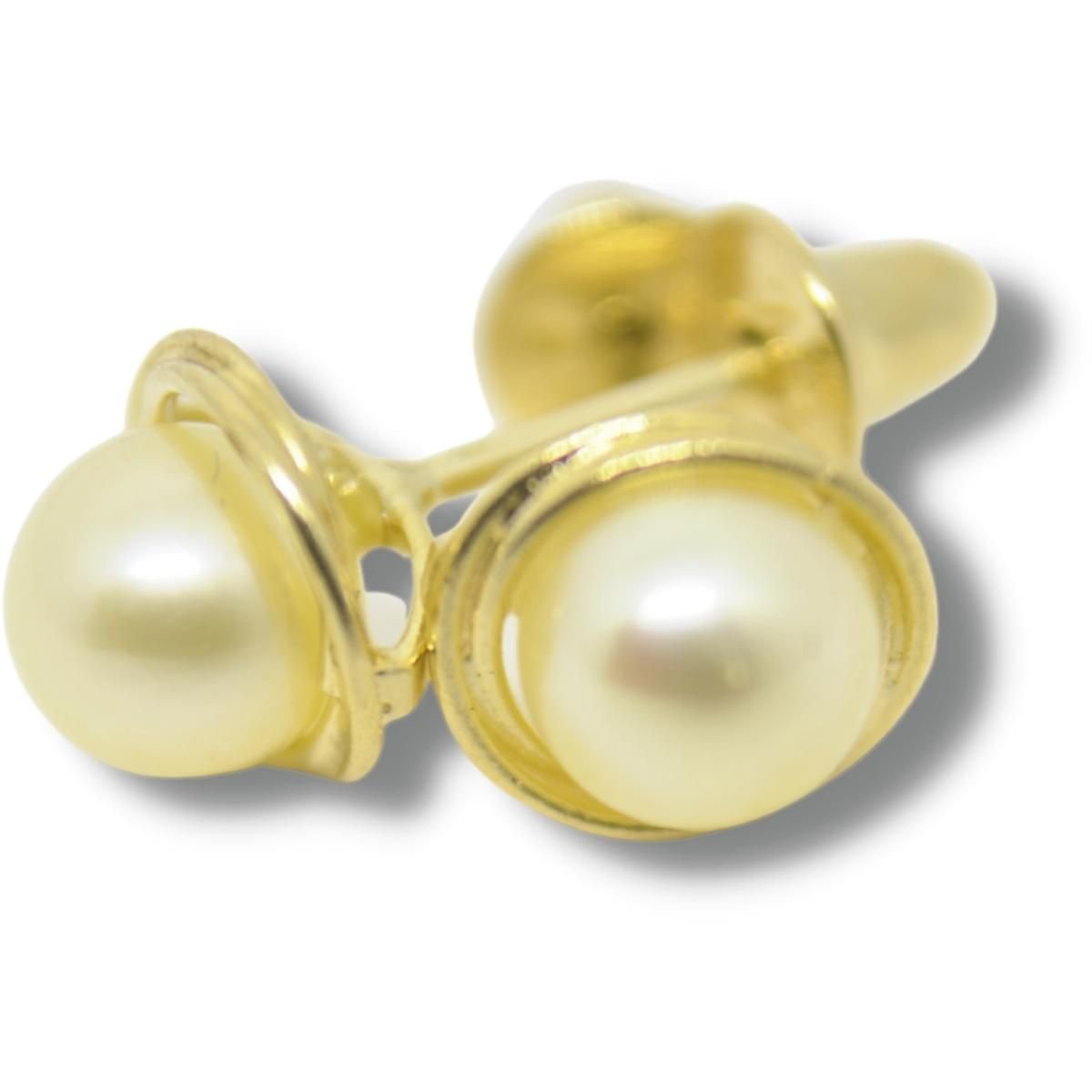 Brinco Infantil Bebê Rococó Pérola 4mm Ouro 18k B012