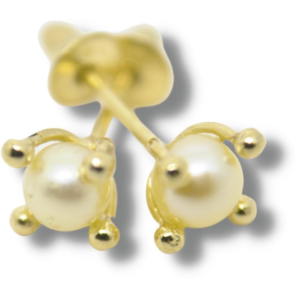 Brinco Infantil Bebê Solitário Pérola 3mm Ouro 18k B033