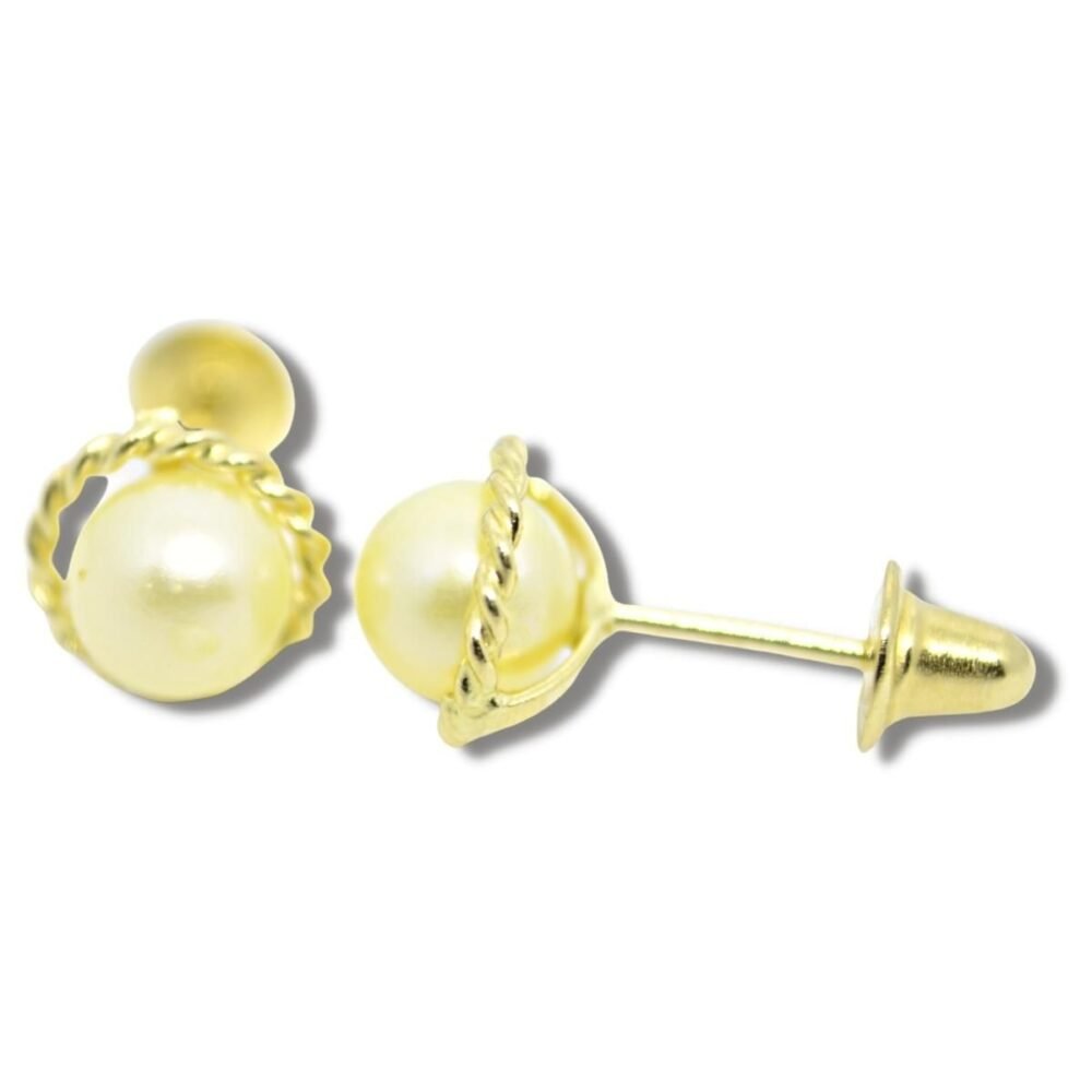 Brinco Infantil Bebê Solitário Pérola 4mm Ouro 18k B739 - Image 2