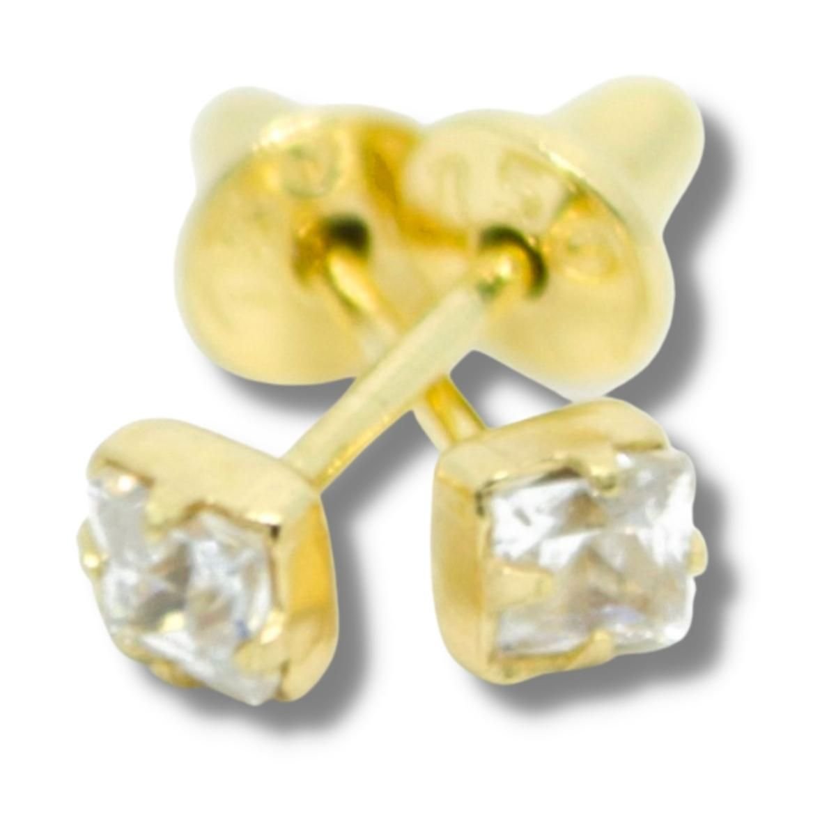 Brinco Infantil Bebê Solitário Zircônia 2mm Ouro 18k B626