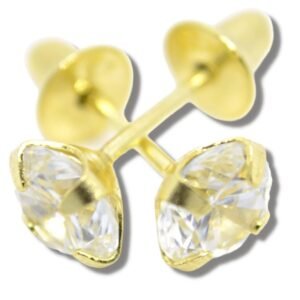 Brinco Infantil Bebê Solitário Zircônia 4mm Ouro 18k B055