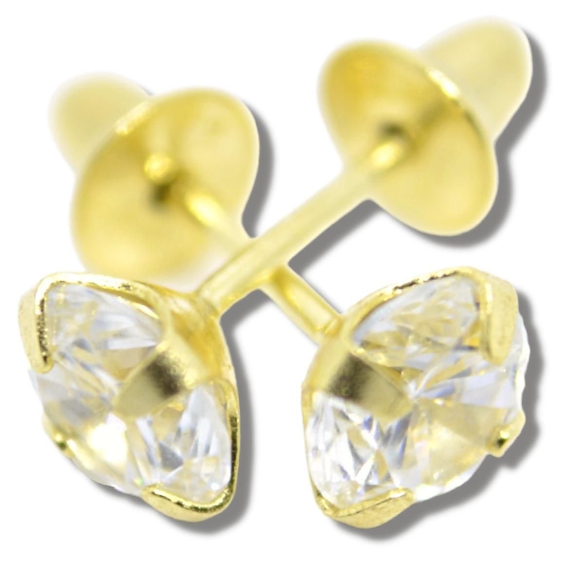 Brinco Infantil Bebê Solitário Zircônia 4mm Ouro 18k B055