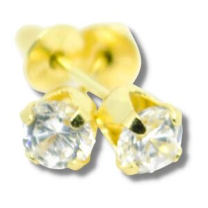 Brinco Infantil Bebê Solitário Zircônia Ouro 18k B023
