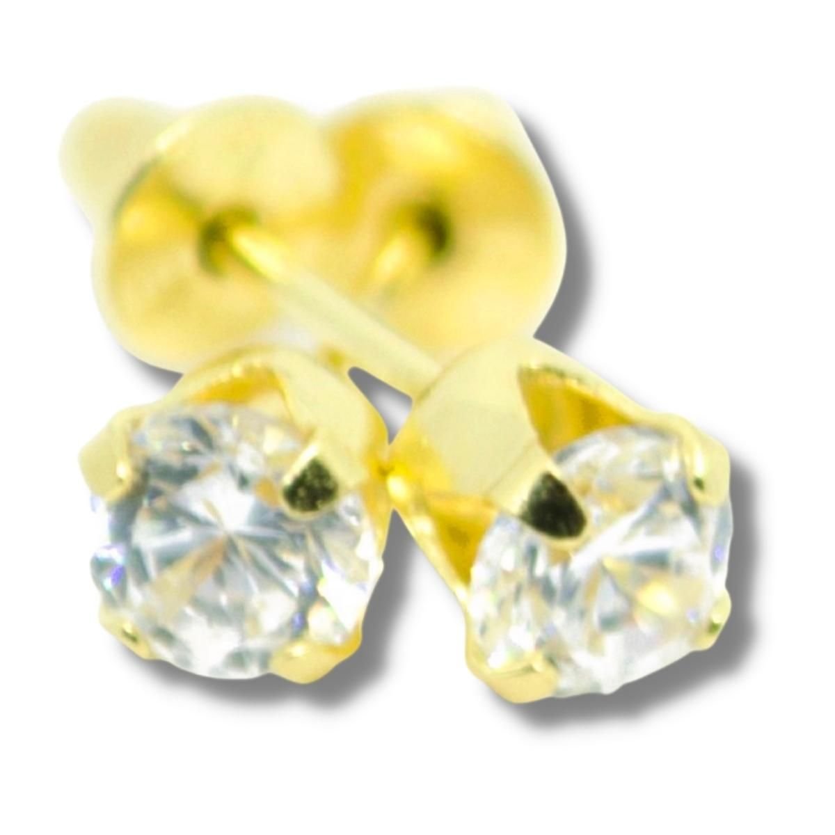 Brinco Infantil Bebê Solitário Zircônia Ouro 18k B023