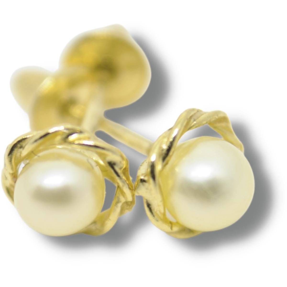 Brinco Infantil Bebê Torcido Pérola 4mm Ouro 18k B736