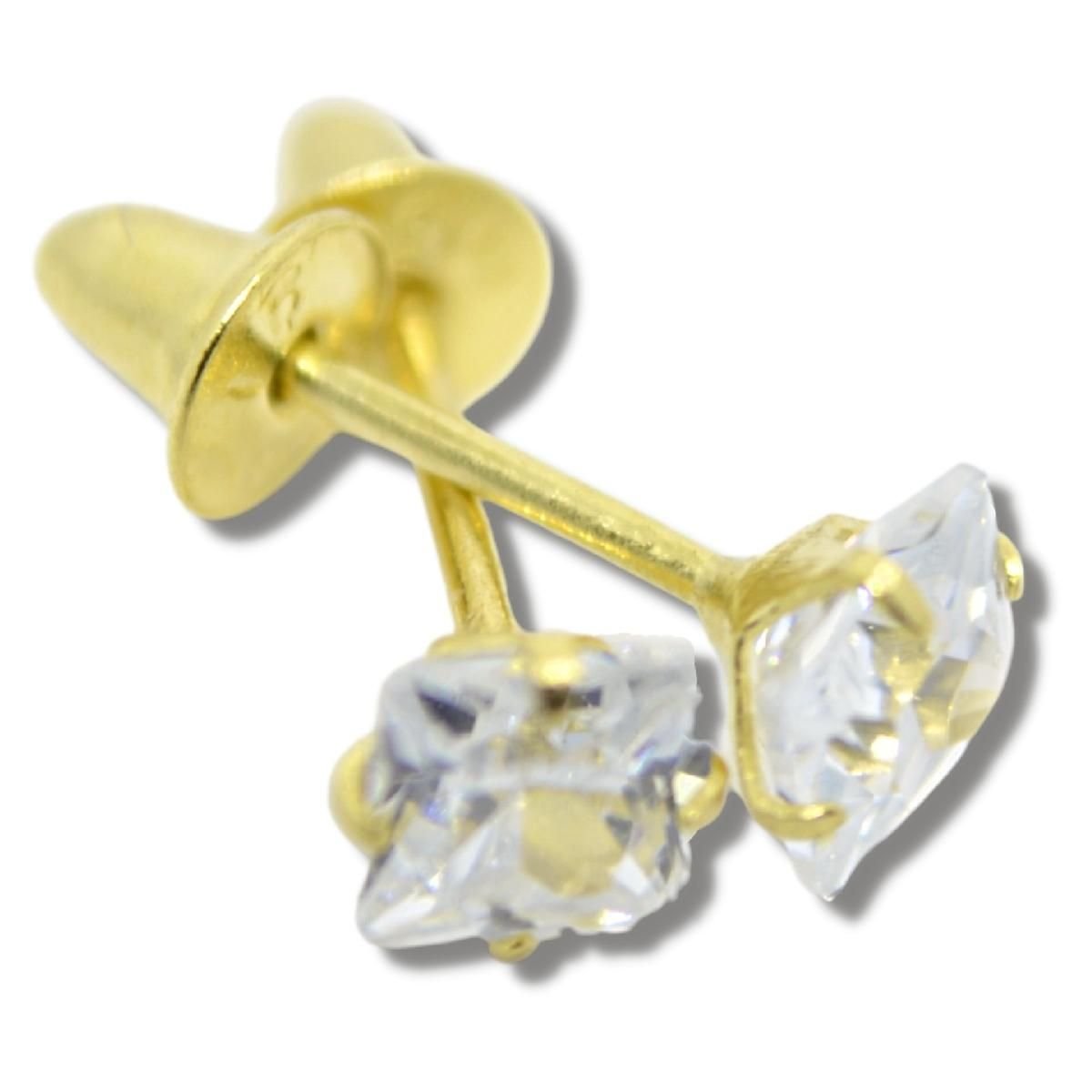 Brinco Infantil Bebê Zircônia 3,5mm Ouro 18k B038