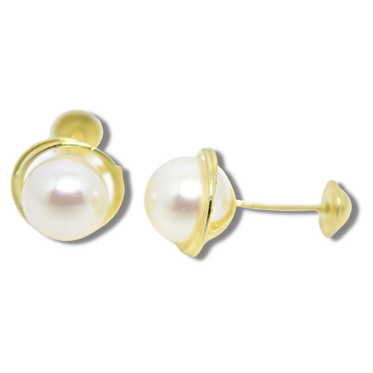 Brinco Infantil Rococó Pérola 6mm Ouro 18k B013