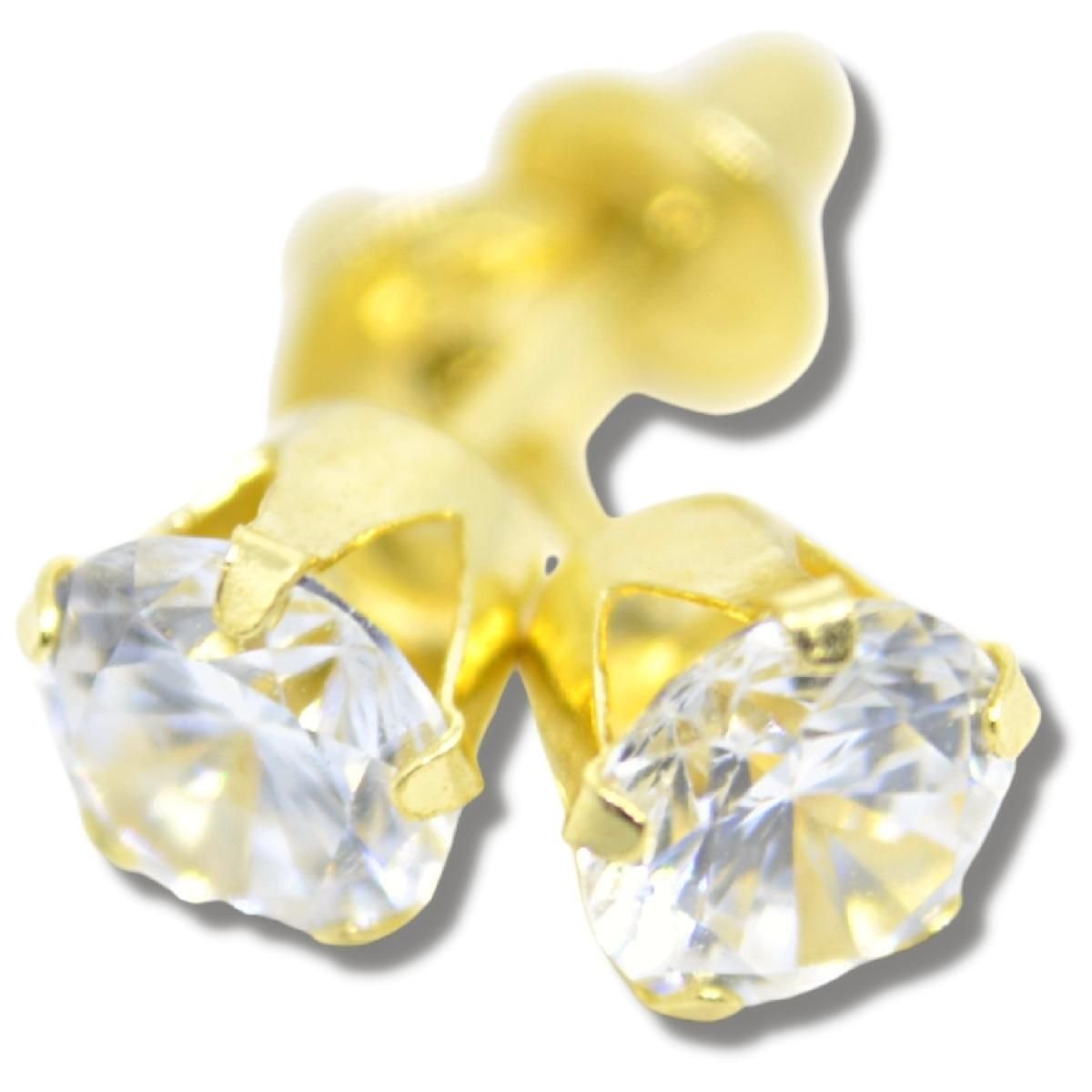 Brinco Infantil Solitário Zircônia 4,5mm Ouro 18k B663