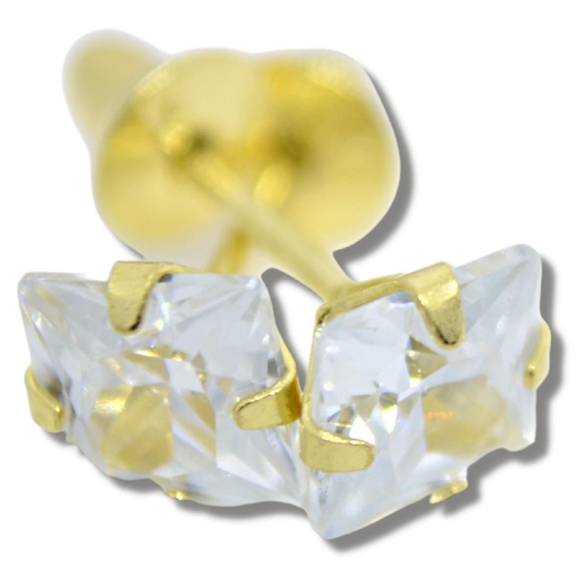 Brinco Infantil Solitário Zircônia Quadrada Ouro 18k B037