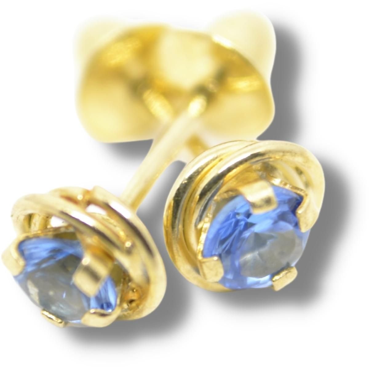 Brinco Infantil Zircônia Azul Ouro 18k B105 A