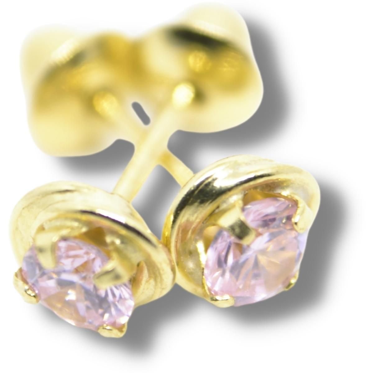 Brinco Infantil Zircônia Rosa Ouro 18k B105 R