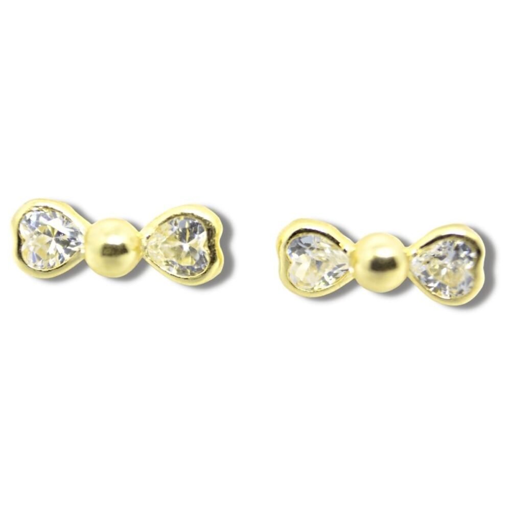 Brinco Lacinho Laço Coração Zircônia Ouro 18k B195