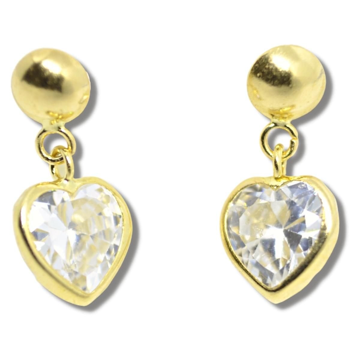 Brinco Coração Pingente Zircônia Ouro 18k B040