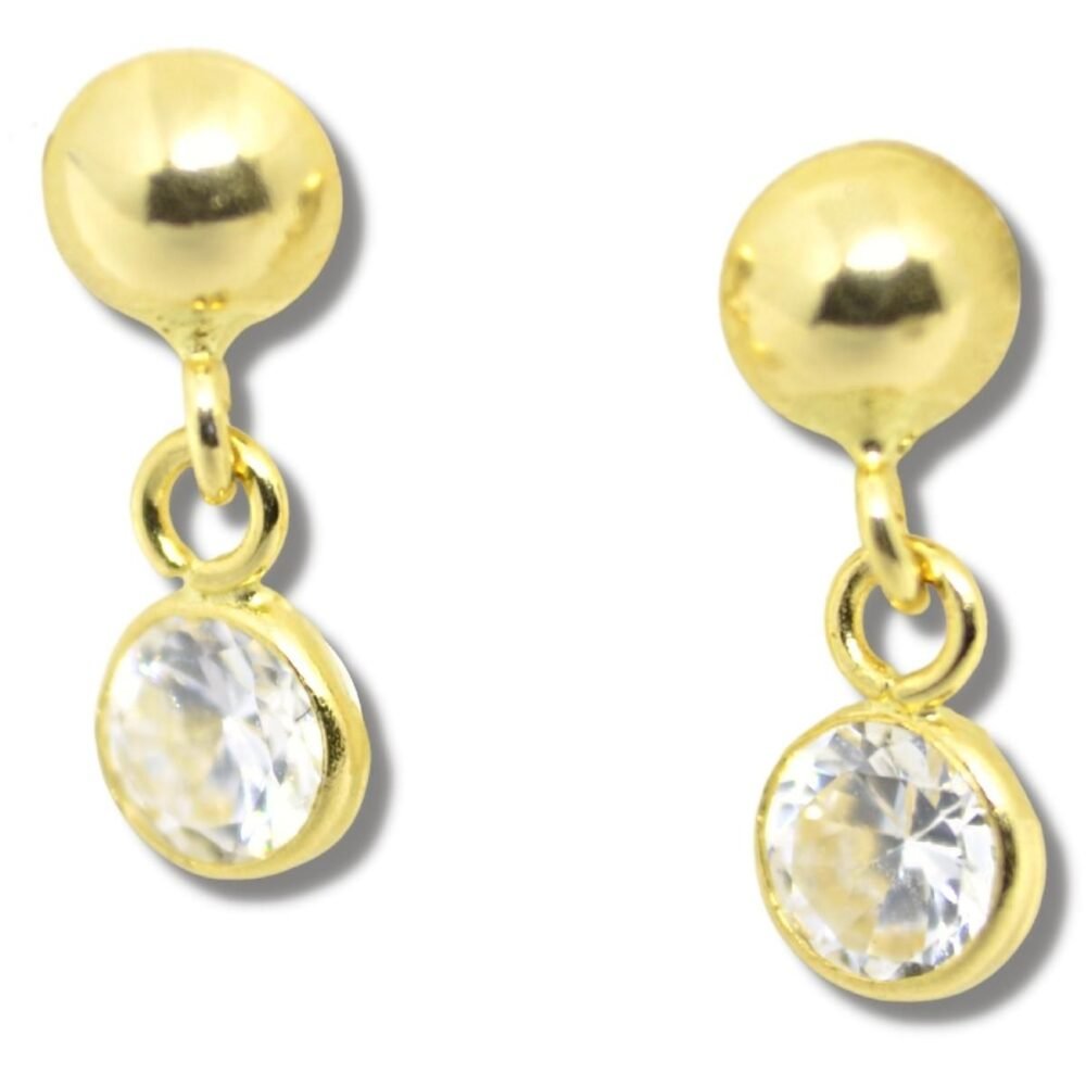 Brinco Pingente Zircônia 3mm Ouro 18k B090