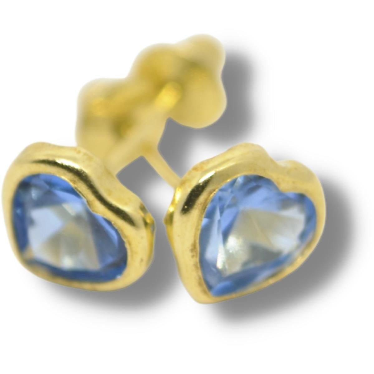 Brinco Coração 7mm Zircônia Azul Ouro 18k B049 A