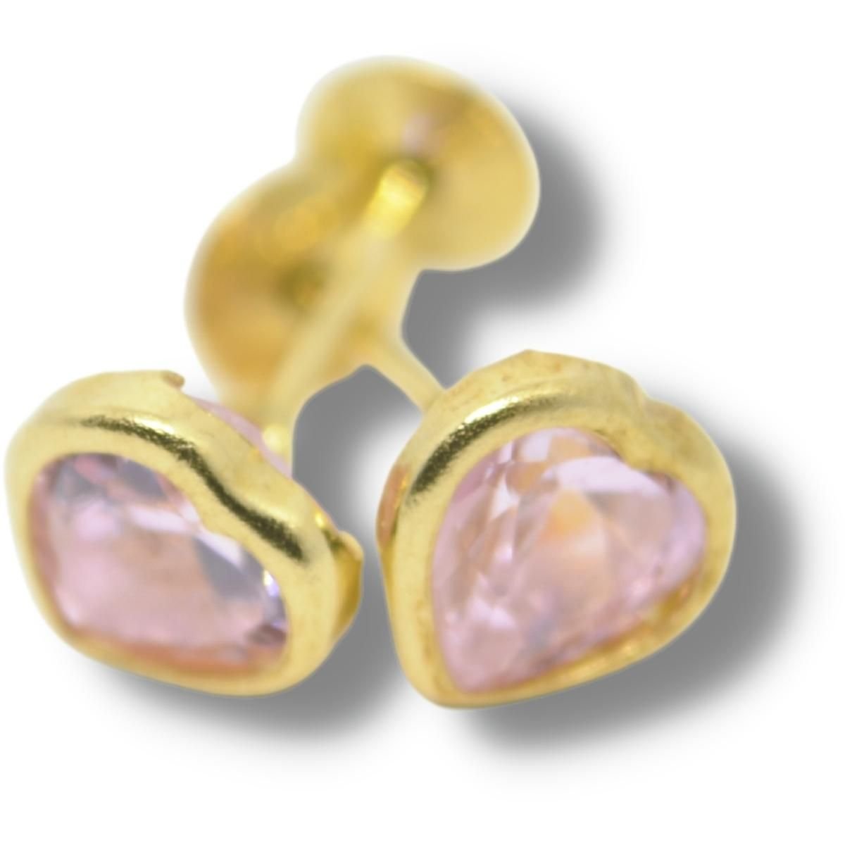 Brinco Coração 7mm Zircônia Rosa Ouro 18k B049 R