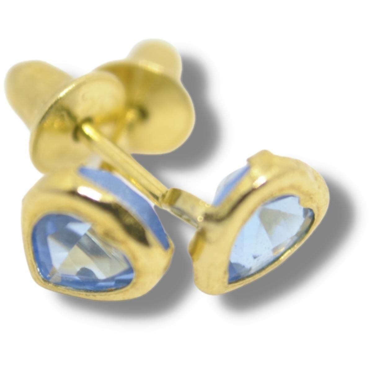 Brinco Infantil Coração Zircônia 6mm Azul Ouro 18k B048 A