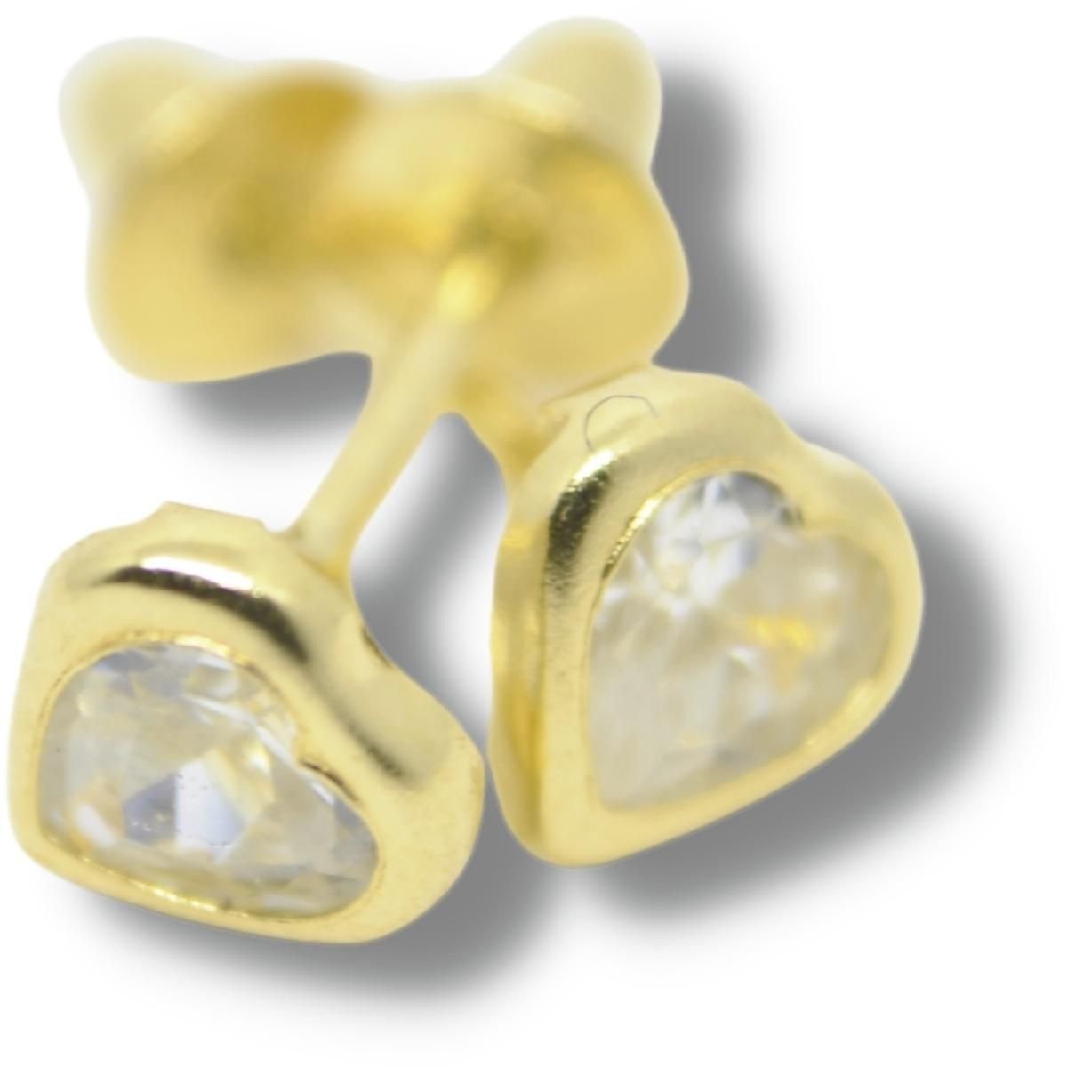 Brinco Infantil Coração Zircônia 6mm Ouro 18k B048