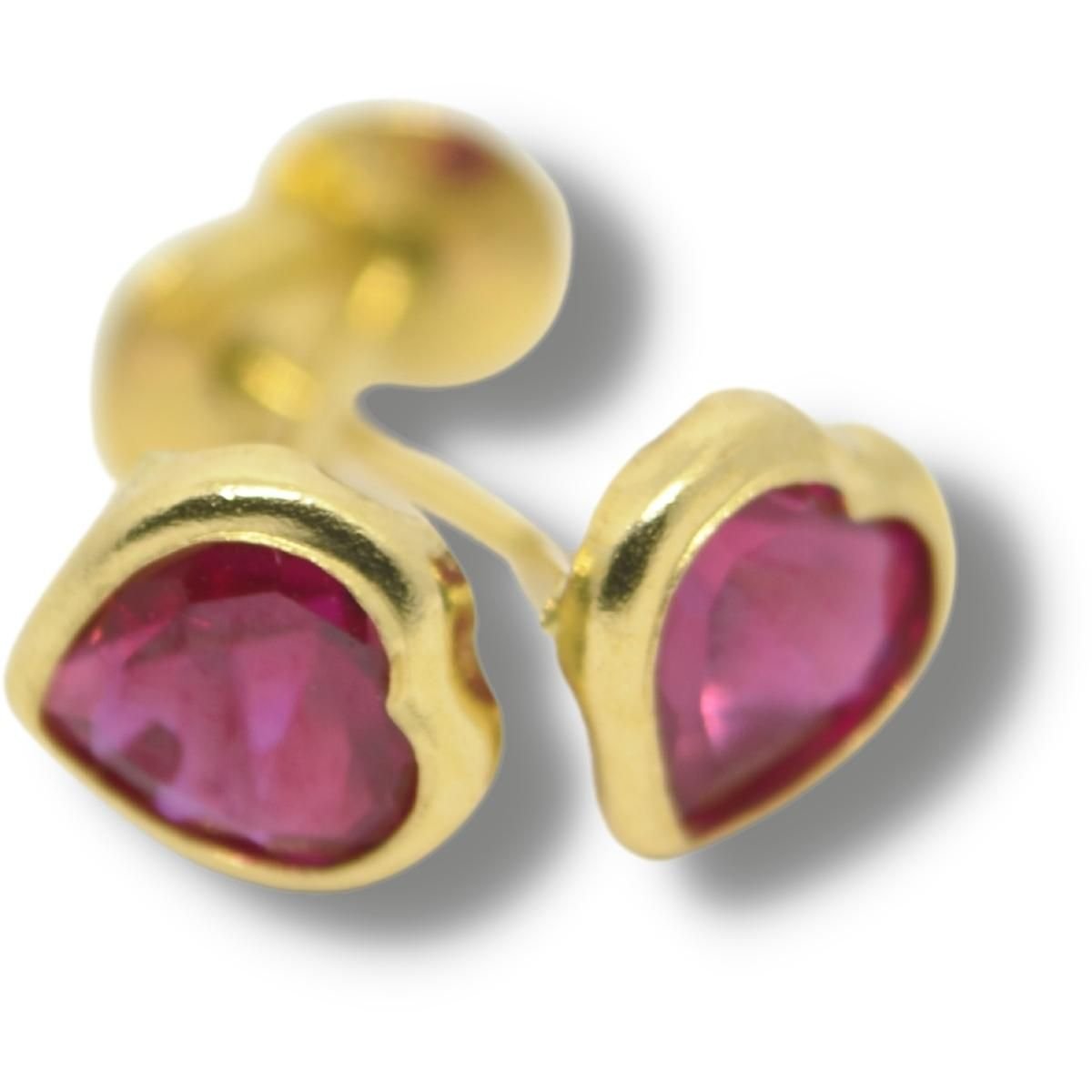 Brinco Coração Zircônia 7mm Vermelha Ouro 18k B049 Vrm