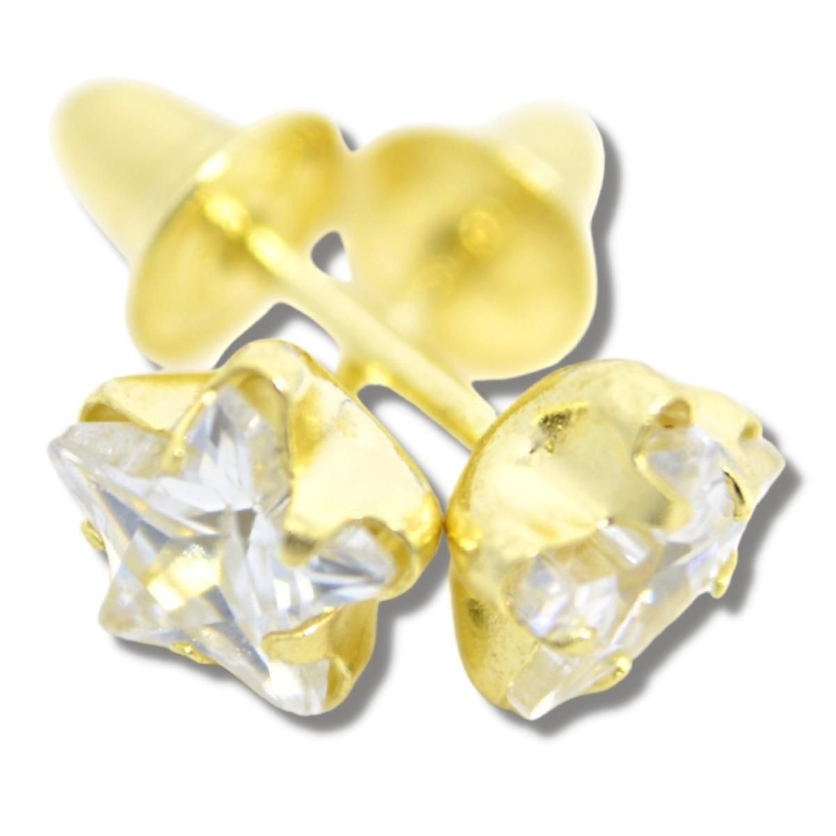 Brinco Infantil Bebê Estrela Zircônia Ouro 18k B701