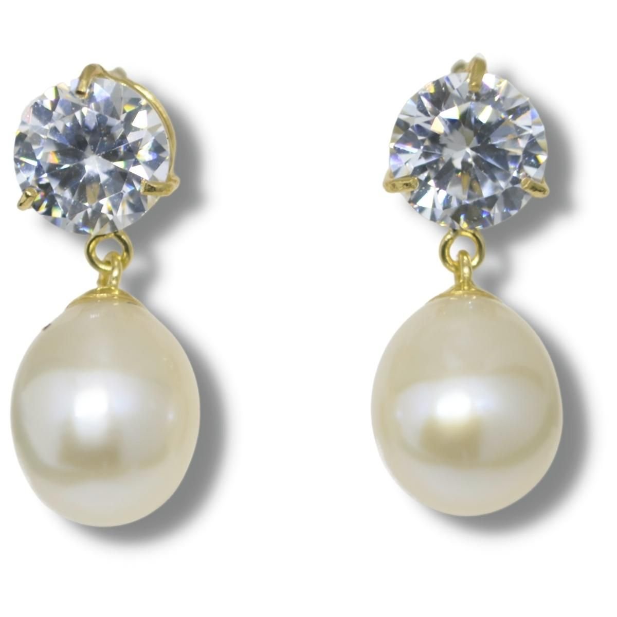 Brinco Pérola 7mm Zircônia 5mm Ouro 18k B194