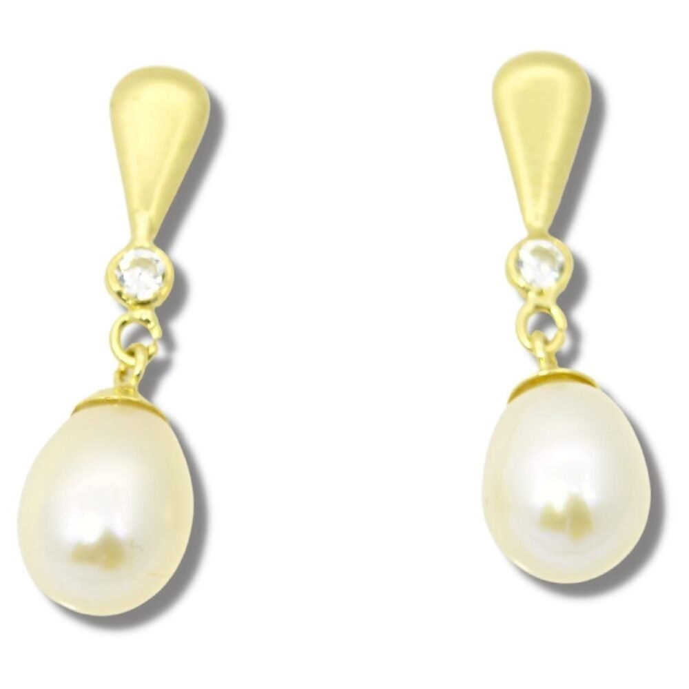 Brinco Pingente Gota Pérola 6mm Ouro 18k B106