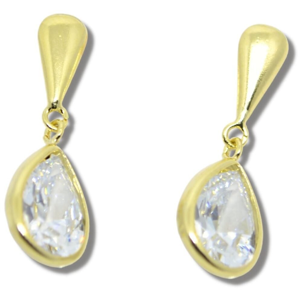 Brinco Pingente Gota Zircônia Ouro 18k B133