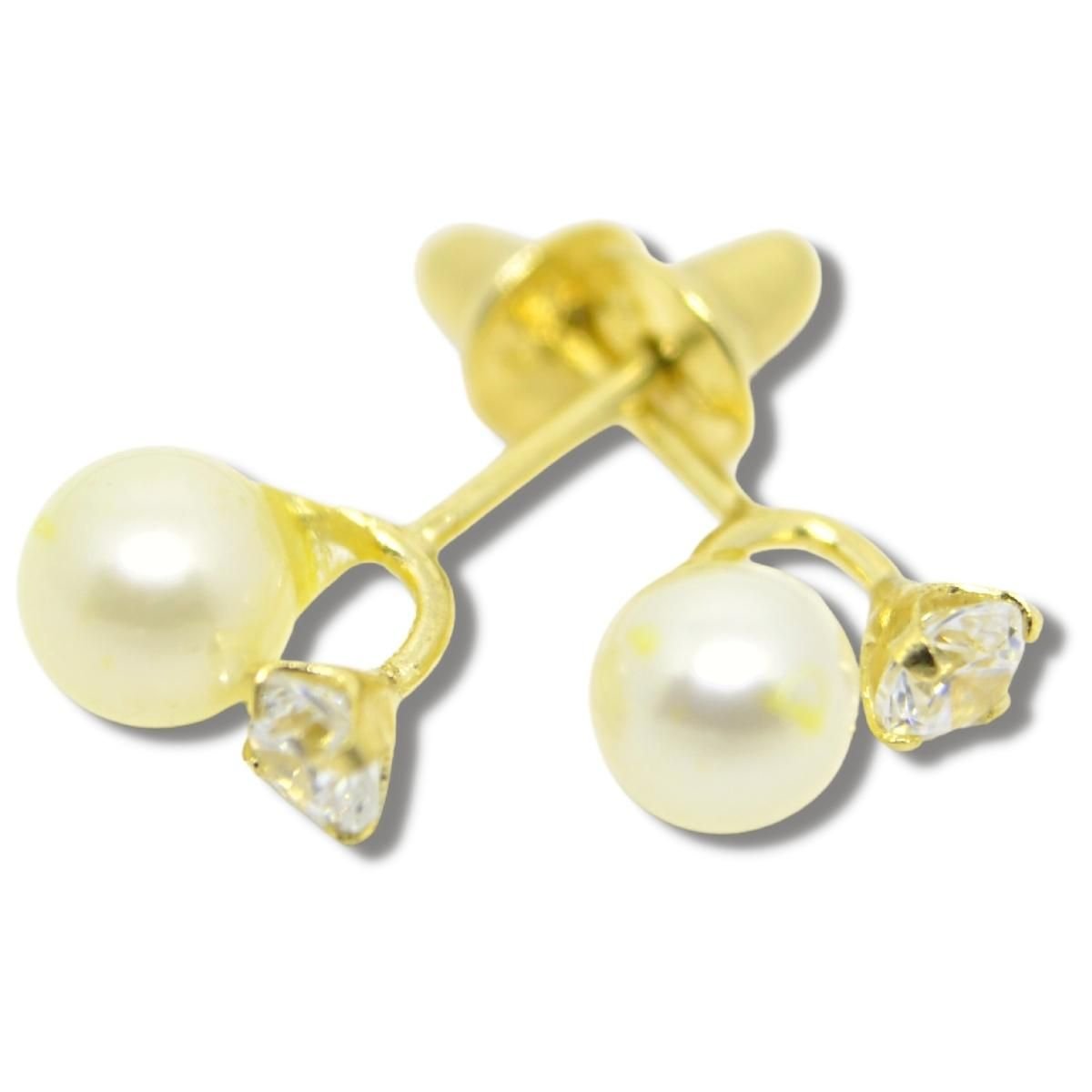 Brinco Romeu e Julieta Pérola Zircônia Ouro 18k B051