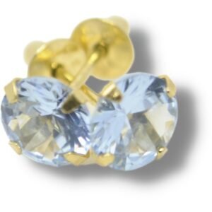 Brinco Solitário Zircônia 6mm Azul Ouro 18k B056 A