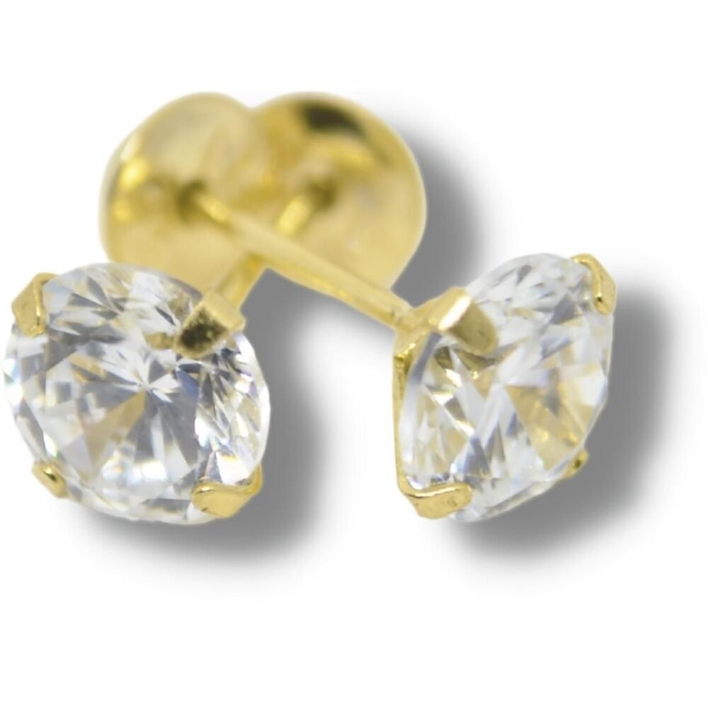 Brinco Solitário Zircônia 6mm Masculino ou Feminino Ouro 18k B056