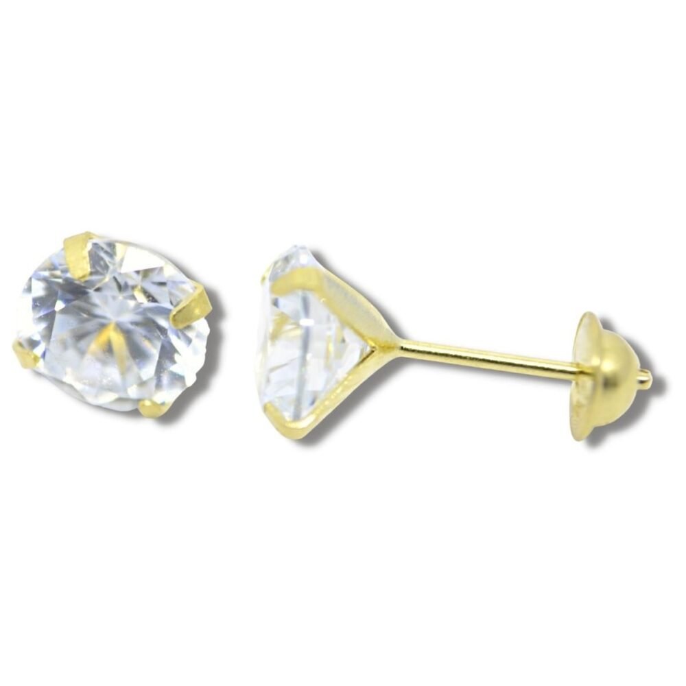Brinco Solitário Zircônia 6mm Masculino ou Feminino Ouro 18k B711