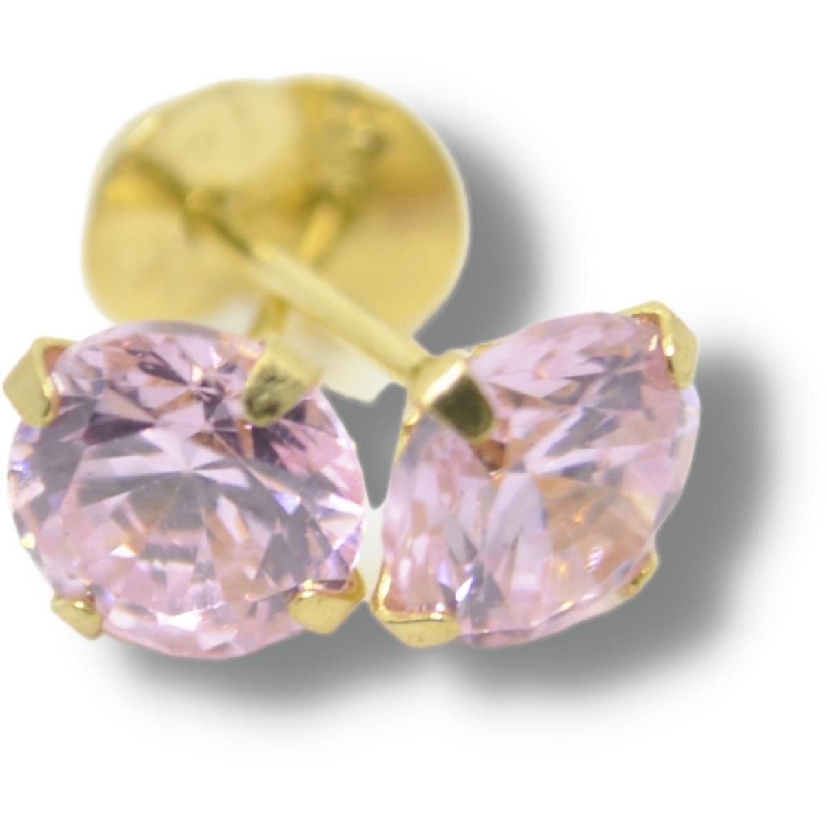 Brinco Solitário Zircônia 6mm Rosa Ouro 18k B056 R