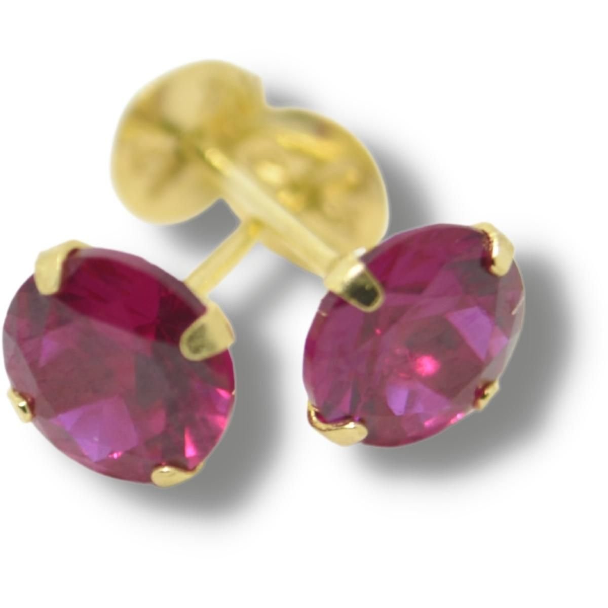 Brinco Solitário Zircônia 6mm Vermelha Ouro 18k B056 Vrm